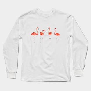 4 flamingos watercolor  painting Long Sleeve T-Shirt